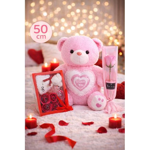 product_image_name-Generic-Pack Cadeau Romantique – Peluche Ourson 50cm + Roses + Fleur Éternelle-1