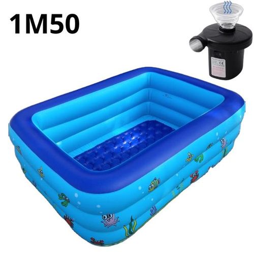 product_image_name-Generic-Piscine Gonflable Familiale Épaisse - Pack avec Pompe Électrique Offerte - Fond Rembourré Confort - Design Monde Marin - Disponible en 1m20, 1m50 et 2m-3
