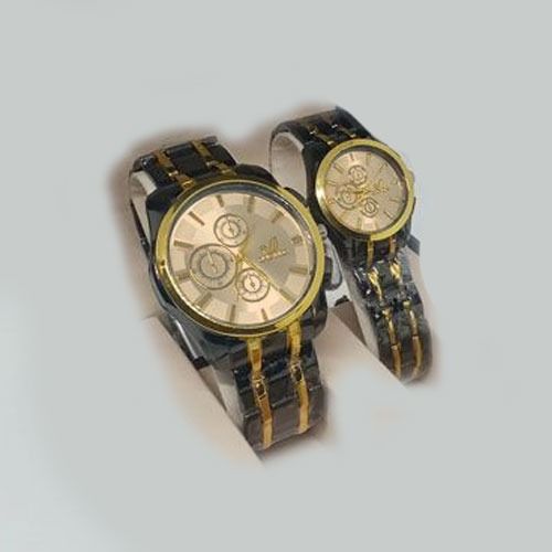 product_image_name-Generic-Lot De 2 Montres à Affichage Analogique Pour Couple - Noir/Or-1