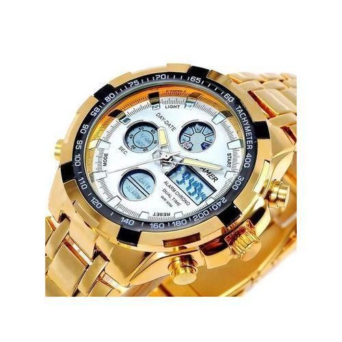 product_image_name-Quamer-Montre Homme Dorée avec Cadran Analogique & Digital-1