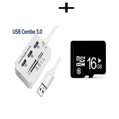 Generic HUB USB 2.0 - 3 Ports USB - Lecteur De Carte SD / TF Lecteur De  Type C + Carte Mémoire 16Go - Prix pas cher