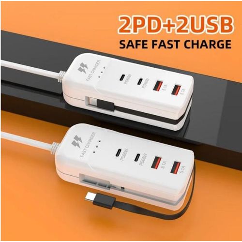 Generic Station de Charge Rapide 66W - Hub Secteur Multi-Ports 2x USB & 2x Type-C - Prise US Blanc - image 2