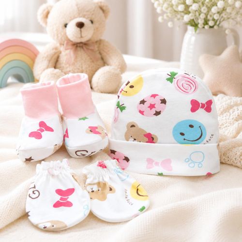 Generic Ensemble Bébé 3 Pièces – Bonnet + Moufles + Chaussons - image 2