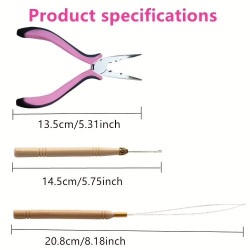 product_image_name-Generic-Pinces pour extensions de cheveux, outils pour pointes, page d'accueil, aiguille à crochet pour micro-anneaux, plumes de coiffure, perles à anneaux multifonctionnelles pour le bricolage, kit complet d'extensions de cheveux-3