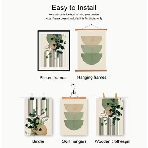 product_image_name-Generic-3 pièces Affiche artistique graphique géométrique de plante verte bohème à feuille d'eucalyptus - Impression sur toile rétro-6