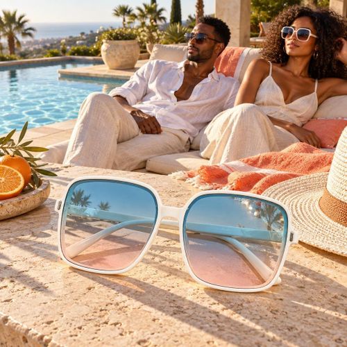 Fashion Lunettes de Soleil Carrées UV400 Ultra Légères pour Homme et Femme - Monture Blanche - image 6