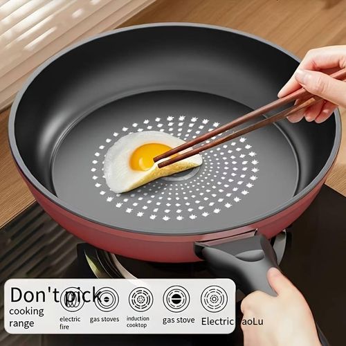 product_image_name-Generic-Cast iron frying pan - red and black, with heat retention and even heat distribution properties, suitable for gas/electric stoves (hand wash only), healthy smoke reduction cookware, compatible with induction cookers-5