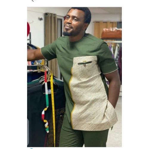 product_image_name-Fashion-Ensemble Tunique Homme Manche Courte De Couleur Verte-1