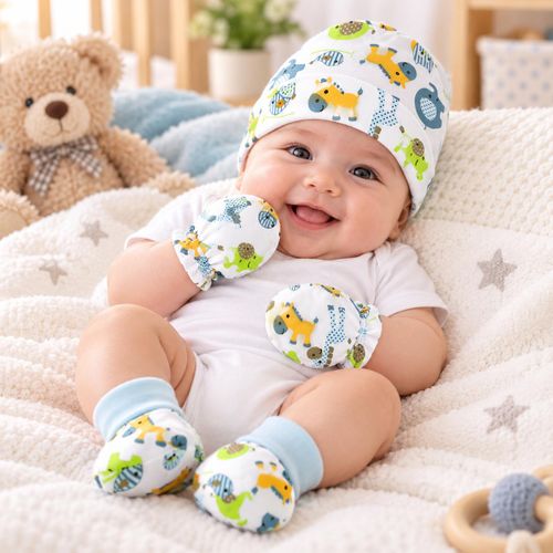 Generic Ensemble Bébé 3 Pièces – Bonnet + Moufles + Chaussons - image 2