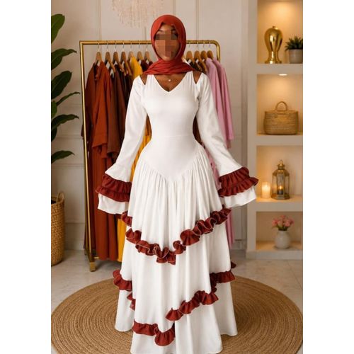 Modelcollect Robe Élégance Royale Blanche & Bordeaux