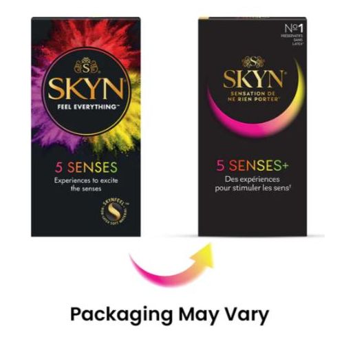 product_image_name-SKYN- 5 Senses + : Boite de 5 Préservatifs masculins sans latex, matière Skynfeel, 1x Intensément Perlé, 2x Saveur Cocktail, 1x Elite (Ultra Fin), 1X Chauffant pour stimuler les sens-4