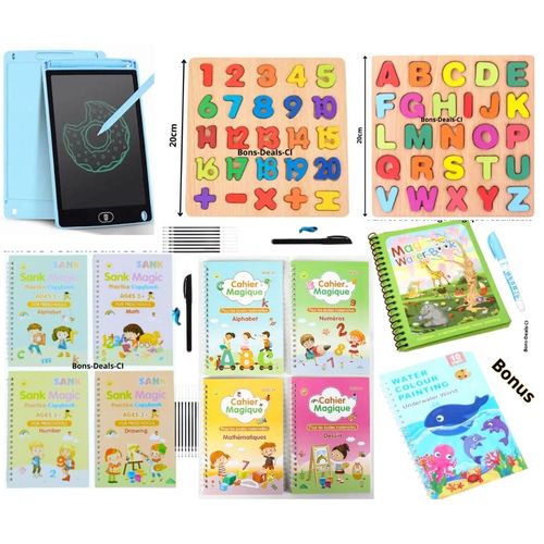 Kit 4 Cahiers écriture Magique BAZAR&CO - Stylos Effaçables - Pour Maternelle Au CE2 - Français