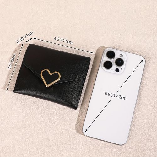 product_image_name-Gukbis-Ensemble de deux pièces comprenant un petit sac à main stylé pour femmes et un portefeuille en forme de cœur, avec un sac bandoulière multi-poches avec un beau pendentif - Noir-3