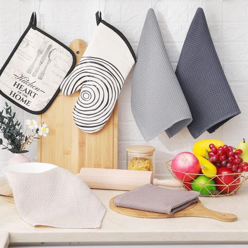 product_image_name-TodyJeyHo-Torchons de cuisine en coton gaufré à 100%, serviettes à thé ultra douces absorbantes et séchage rapide, 34×34 CM, lot de 3 (bleu foncé, beige, marron)-4