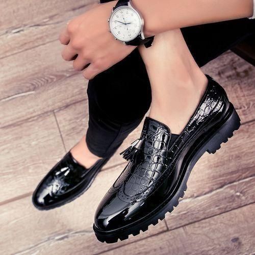 Fashion Chaussures Hommes Glands En Cuir Mocassins Baladeuses Noir
