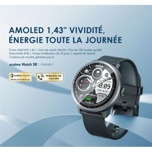 Oraimo Montre intelligente écran amoled 1,43"watch 5R - image 4