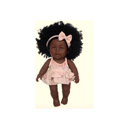 Poupée noire, ravissante de 30 cm avec cheveux afro