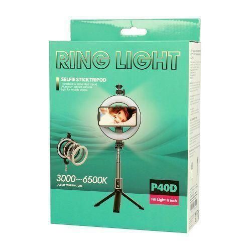 product_image_name-Generic-Ring Light Selfie Stick Tripod P40D – Lampe LED Ring Light Selfie Stick Tripod P40D – Lampe LED 6 pouces avec Support Smartphone Bluetooth-1