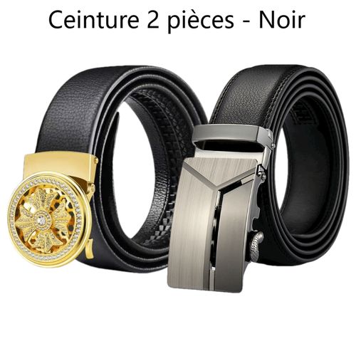 product_image_name-Fashion-2 Pièces Ceinture En Simili Cuir Boucle Automatique - Noir & Or-1