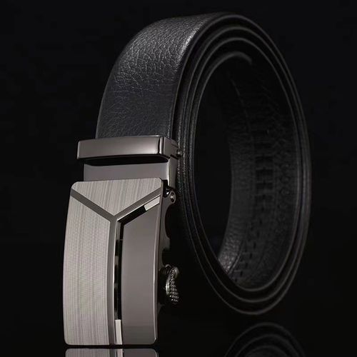 product_image_name-Fashion-2 Pièces Ceinture En Simili Cuir Boucle Automatique - Noir & Or-3