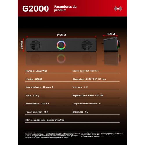 Generic Barre de son PC RGB stéréo, haut‑parleur bureau USB pour jeu et musique - image 4