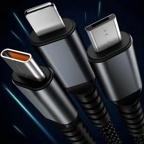 Generic Câble De Charge Rapide 3 En 1, 100W, Multi-chargeurs Avec Connecteurs Micro USB De Type C - Noir - image 3
