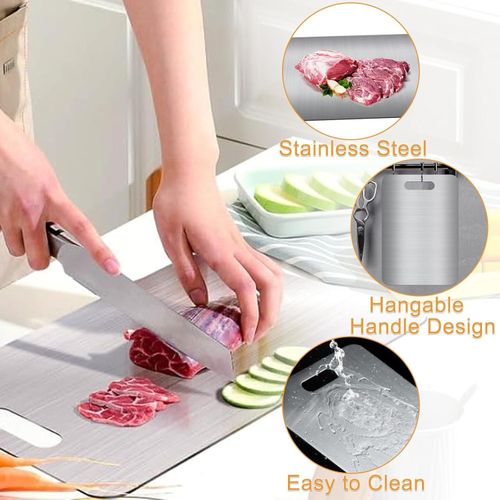 product_image_name-Generic-Planche à découper en titane - En acier inoxydable des deux côtés - Sans BPA - Pour la cuisine, la viande, le pain, les légumes, les fruits (29 x 20 cm)-6