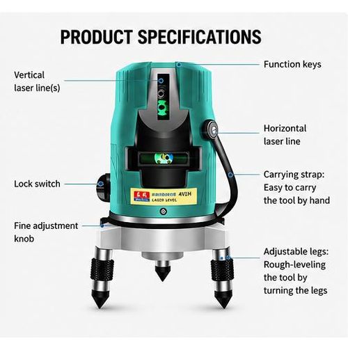 Dca Niveau Laser 5 Lignes  AFF06-41 + Trepied - Vert - image 5