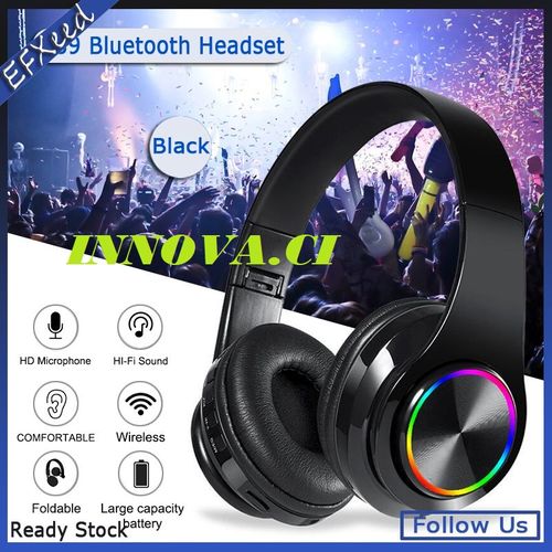 Bluetooth NOUVEAU Casque Bluetooth B39 Lumineux Stéréo - Micro Intégré -  Micro-SD - Multicolore - Prix pas cher