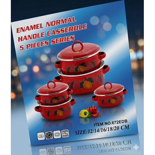 product_image_name-Generic-Set de 5 Soupières en Émail "Premium Edition" – Marmites à Poignées – Design Traditionnel Rouge – Tailles 12 à 20 cm-2