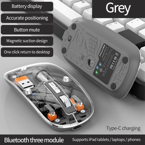 Generic Souris Magnétique Transparente Rechargeable - Connectable à 3 Appareils simultanément Via Bluetooth et Wireless 2.4G - image 2