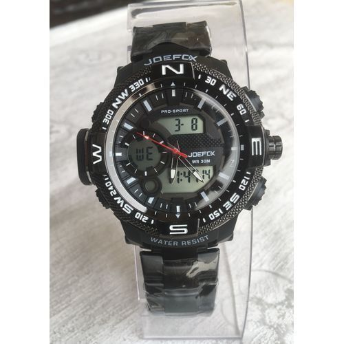 product_image_name-Joefox-Montre De Sport En Acier Inoxydable Pour Homme - Double Fuseau Horaire - Noir-1