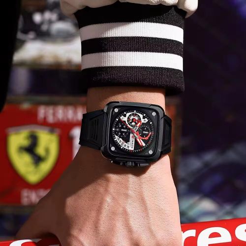 product_image_name-Curren-Montre carrée pour hommes, bracelet en silicone, multifonction, chronographe, entièrement noire, 2024, nouveauté 8461-2