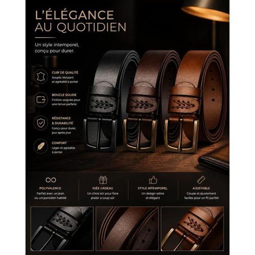 Generic Lot de 3 Ceintures Homme en Simili cuir - image 2