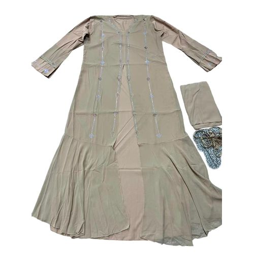 product_image_name-Fashion-Robe de soirée élégante pour femme - Tenue de bureau raffinée - Robe décontractée pour femme - Comprend écharpe et ceinture-Beige-2