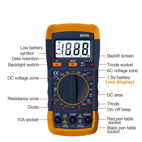 Multimètre Numérique LCD, Haute Qualité Voltmètre Ampèremètre Ohmmètre,  Portable Digital Testeur Electrique Mesure Tension Courant Continuité