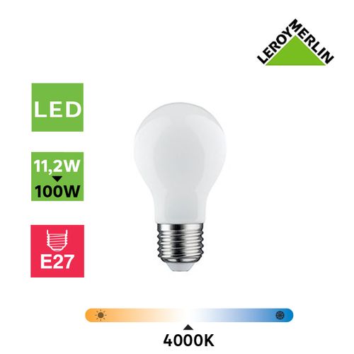 Leroy Merlin 3 Ampoules à Vis E27 - LED - 11,2W (équi 100W) = 1521 Lm -  4000K / Lumière Naturelle (blanc Froid) - Prix pas cher