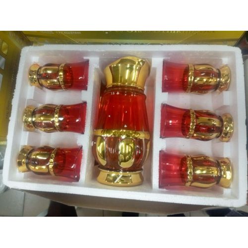 product_image_name-Generic-Service de Boissons Luxe Vert & Or – Carafe Élégante + 6 Verres Décorés – Set Premium en Verre Épais – Idéal Réception, Mariage & Salon VIP-1