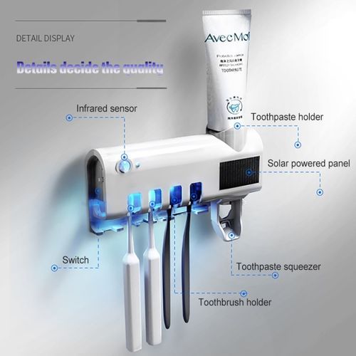 Porte-brosse à dents désinfectant aux UV avec distributeur - OptiSmile