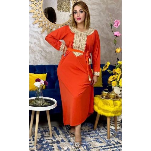 Generic ROBE MAROCAINE DAME BRODERIE COTON COULEUR ORANGE Prix pas cher Jumia CI