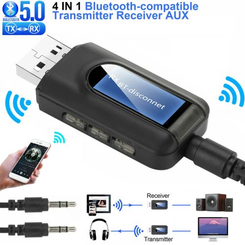 Adaptateur Bluetooth Récepteur,Émetteur Récepteur Bluetooth 5.0  Transmetteur Bluetooth USB Adaptateur Audio 3.5mm 2-en-1 Adaptateur  Bluetooth pour