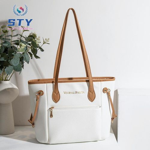 product_image_name-STY-Sacs à main grande capacité pour dames, sac fourre-tout pour femmes, sacs en cuir synthétique PU, sacs blancs-1