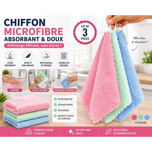 Generic lot de 3 chiffons en microfibre ultra-doux et absorbants