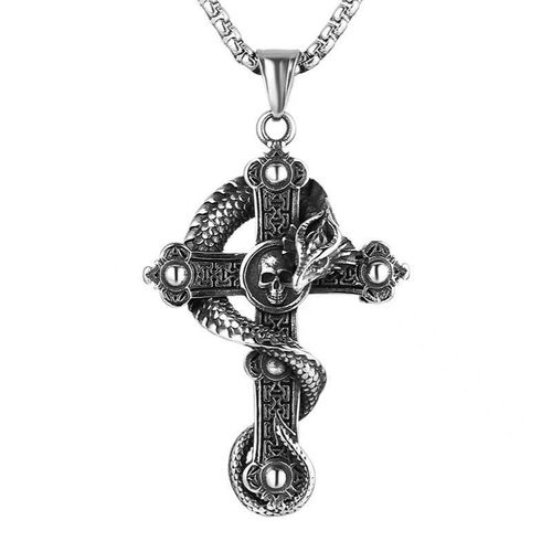 product_image_name-Fashion-Serpentine enroulé croix collier pendentif en argent-4
