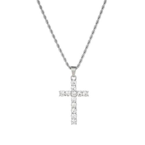 product_image_name-Fashion-Collier Pendentif Croix Incrusté de Diamant pour Hommes, Marque Tendance en Zircon Moderne Style Hip-hop Cool-7