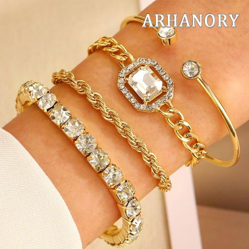 ARHANORY Ensemble de 4 bracelets superposables avec chaîne élastique – Or