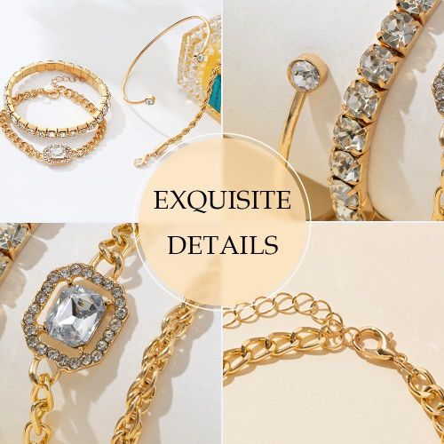 ARHANORY Ensemble de 4 bracelets superposables avec chaîne élastique – Or - image 2