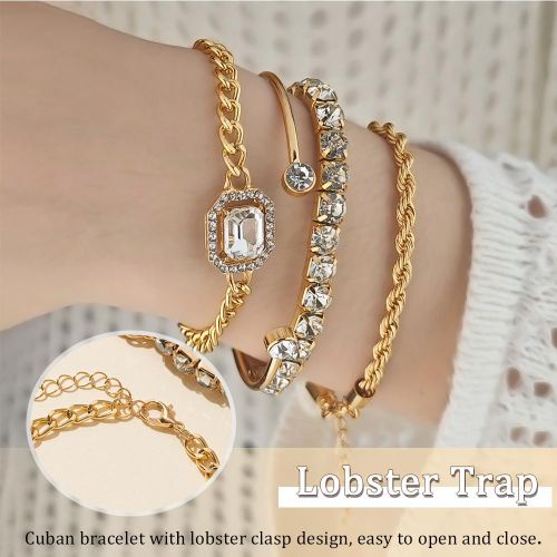 ARHANORY Ensemble de 4 bracelets superposables avec chaîne élastique – Or - image 6