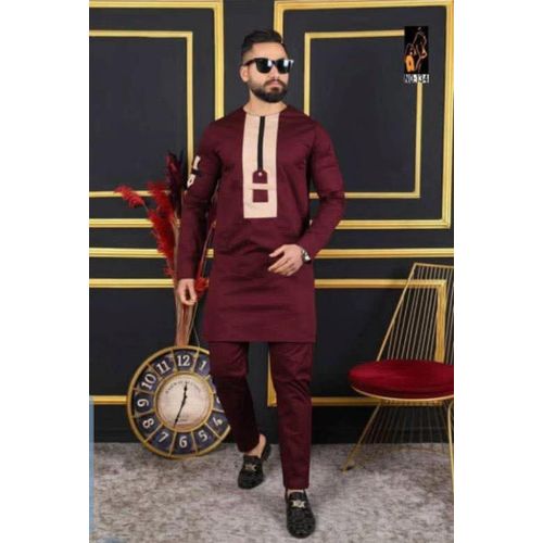 product_image_name-Fashion-Ensemble tunique homme manches longues de couleur rouge -1