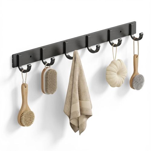product_image_name-ShebSheb-Porte-manteau mural moderne à 6 crochets en aluminium, organiseur noir sans perçage pour salle de bain, cuisine et entrée-1